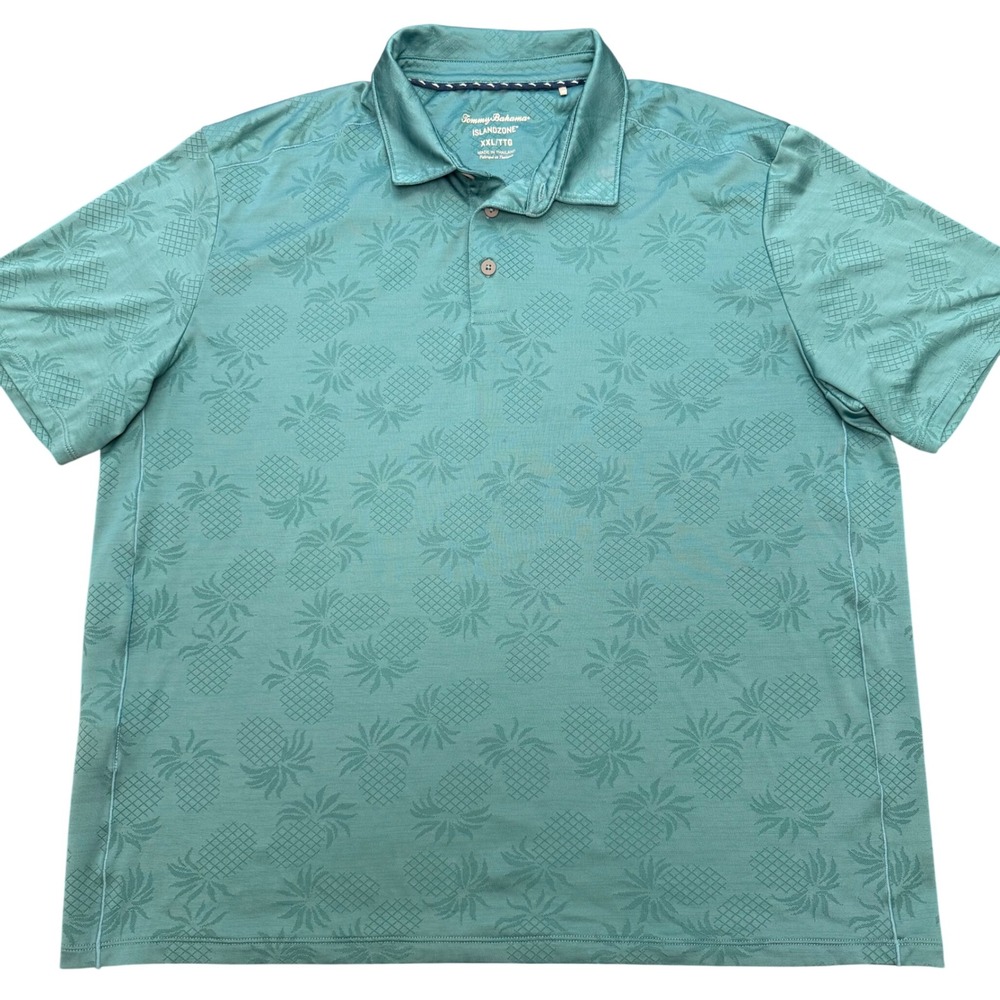 Tommy Bahama IslandZone Mens XXL Pineapple Print Polo Shirt Recycled Polyester